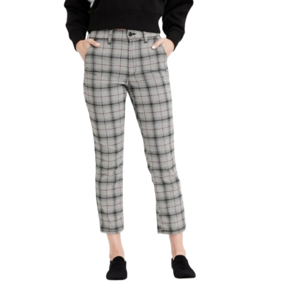 NWT American Eagle Women White Super High-Waisted Plaid Skinny Pant Size 10 crop